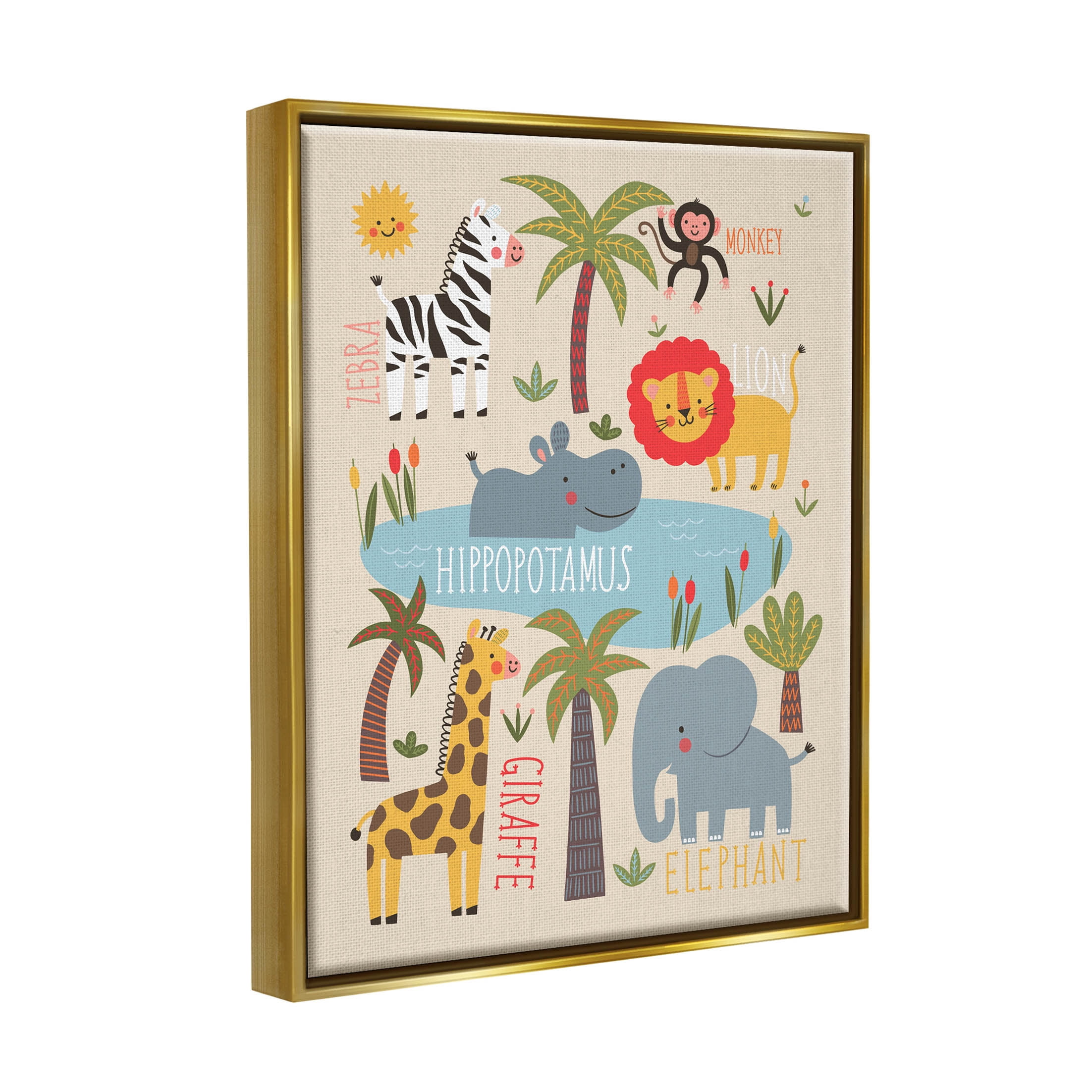 Jungle Wildlife Animals Safari Animals & Insects Graphic Art Metallic Gold Framed Art Print Wall Art