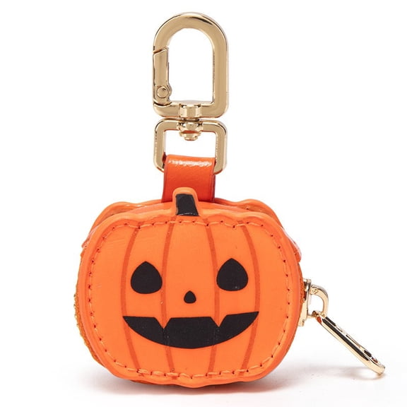Tiny pumpkin coin purse with a carabiner clip Jack-o'-lantern keychain for Halloween