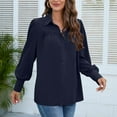 thumbnail image 5 of SWSMCLT Women's Long Sleeve Blouse Lantern Sleeve Ruched Casual Button Thin Button Up Shirt Mandarin Collar Top Navy Small, 5 of 5