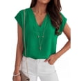 thumbnail image 4 of ANRABESS Women Tops V Neck T Shirts Cap Sleeve Business Casual Tops for Women Summer Loose Fit Dressy Work Office Blouses Cute Clothes Trendy Outfits Green XL, 4 of 11