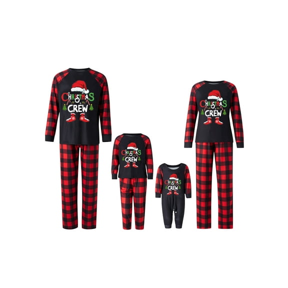Rdhnmea Family Christmas Pjs Matching Sets Christmas Pajamas Letter Christmas Hat Print Tops and Plaid Pants Sleepwear for Family Xmas  Holiday PJS