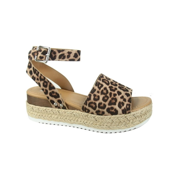 Topic Casual Espadrilles Trim Rubber Sole Flatform Wedge Buckle Ankle Strap Open Toe Sandals