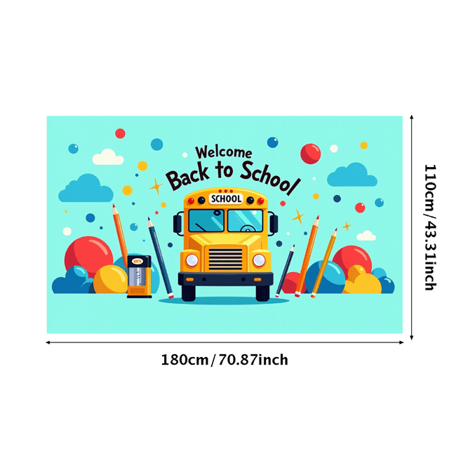 Colorful Welcome Back to School Banner with School Bus Balloons and Pencils Background Party Decorations for Classroom Decor Back to School Events and Photography Props