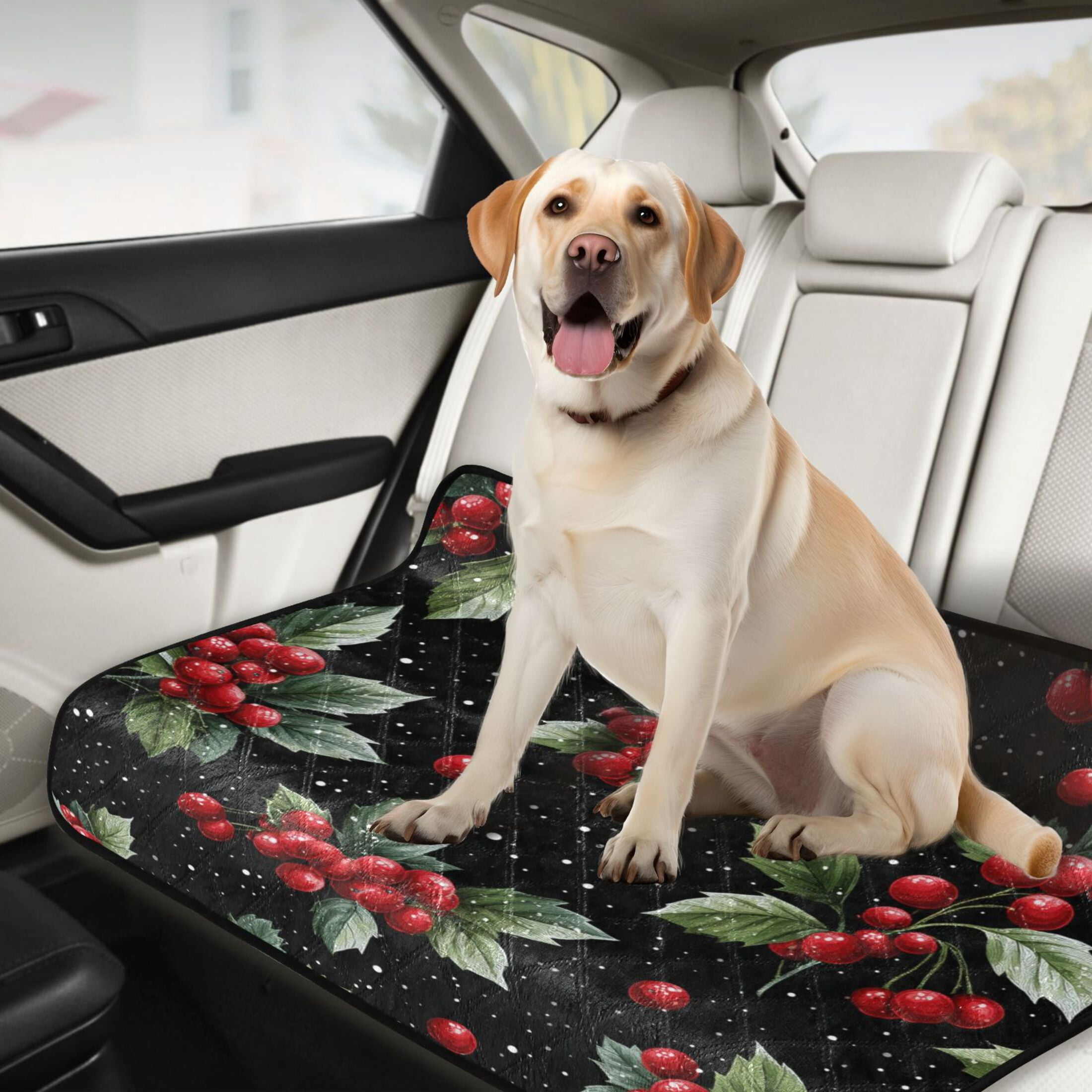 Washable Pet Pee Pads with Super Absorbent Reusable Training Pads for Dogs & Cats Red Holly Berries Pattern