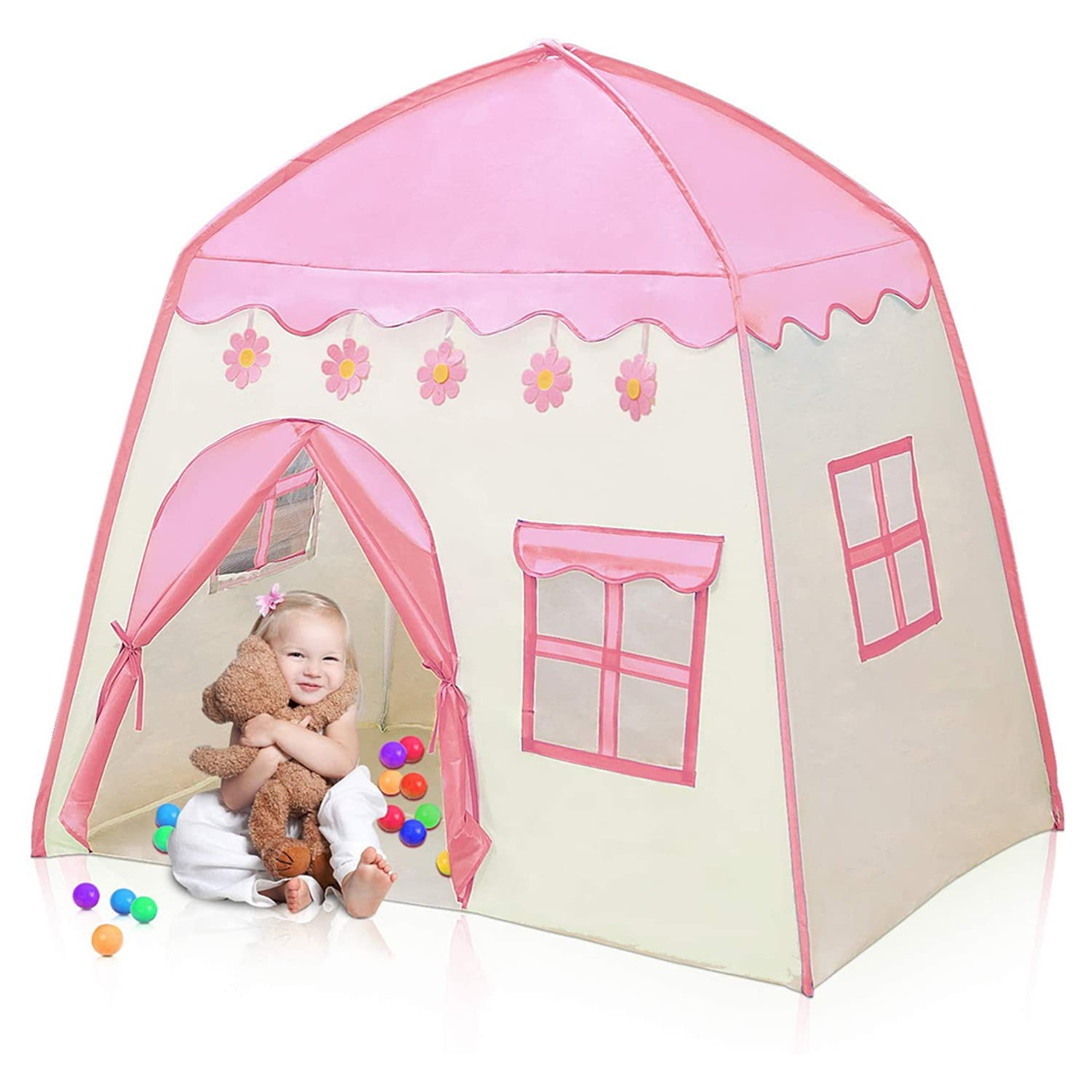 CIPACHO 51" Kids Play Tents for Girls Large Fairy Playhouse for Kids Princess Castle Tent Gift Toys for Girl Toddler Children Play House Without Lights, Pink