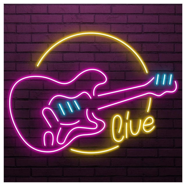 Letrero De Neón Guitarra Con Luz LED, Arte Pared En Vivo, Para DJ, Sala Discoteca, Estudio Música, Escaparate Entrada Comercial 58cm