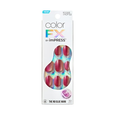 KISS imPRESS Color FX  Press on Nails, Walk Out, Pink, Short Oval, 30 Count