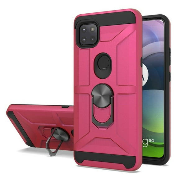Dynamic Dual Layer Hybrid Case with Ring Stent Finger Loop for Motorola One 5G Ace - Hot Pink