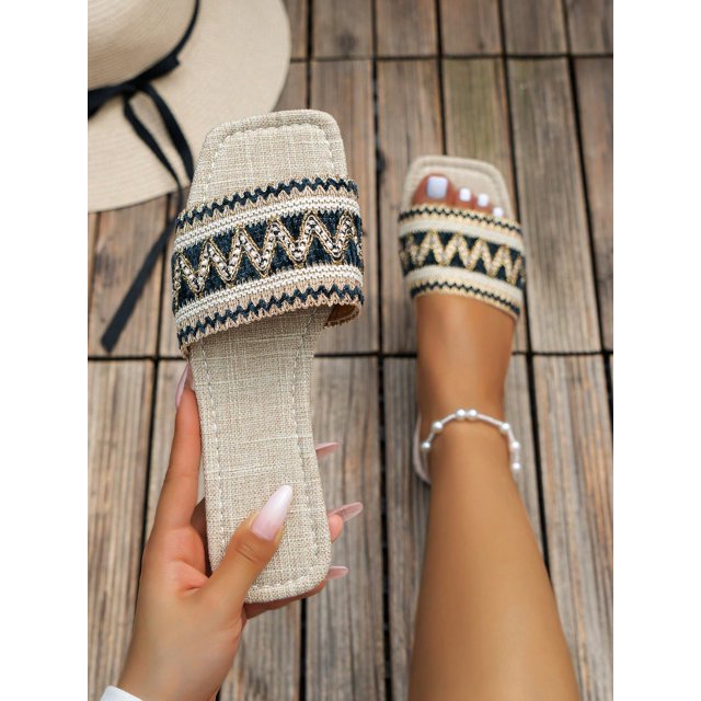 Summer Colorful Embroidery Flat Sandals, Vintage Beaded Flip Flops