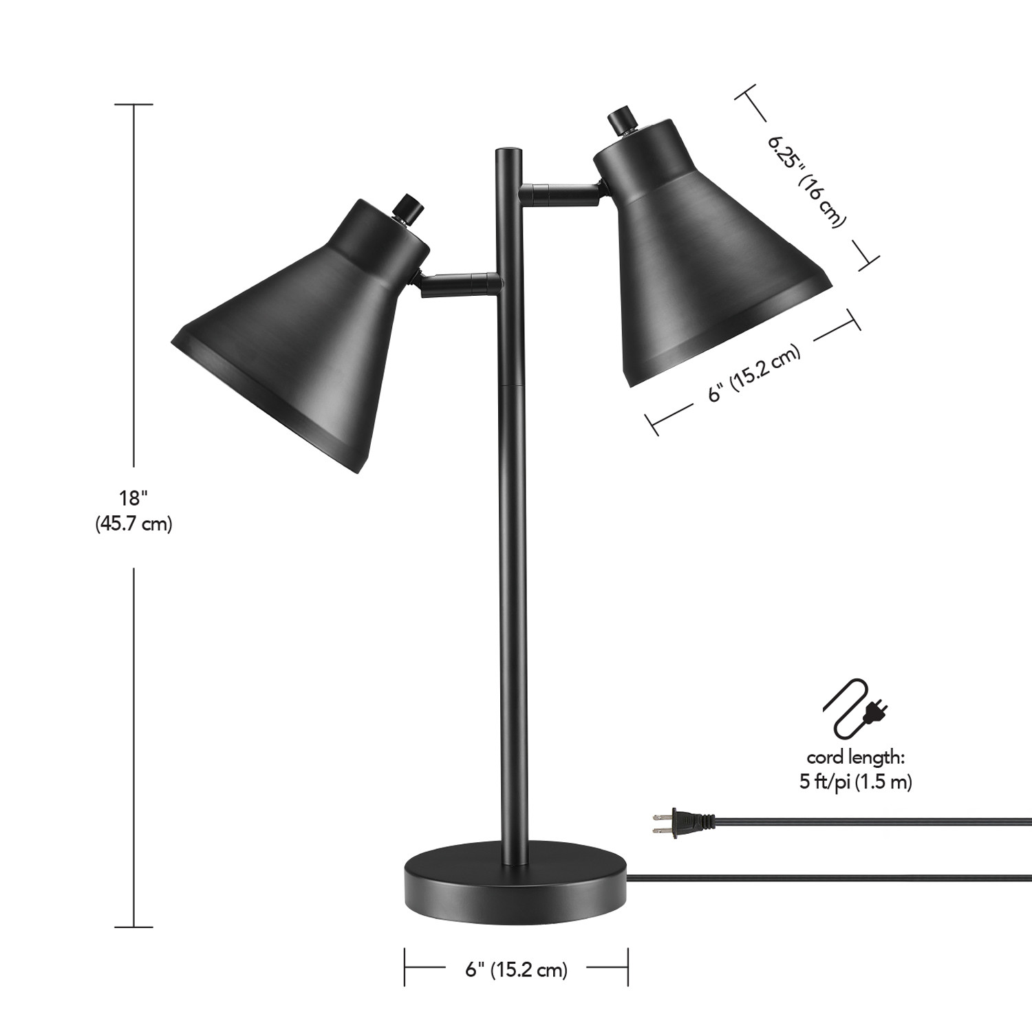 Novogratz x Globe Electric 18" Matte Black 2-Light Desk Lamp with Rotary Switch