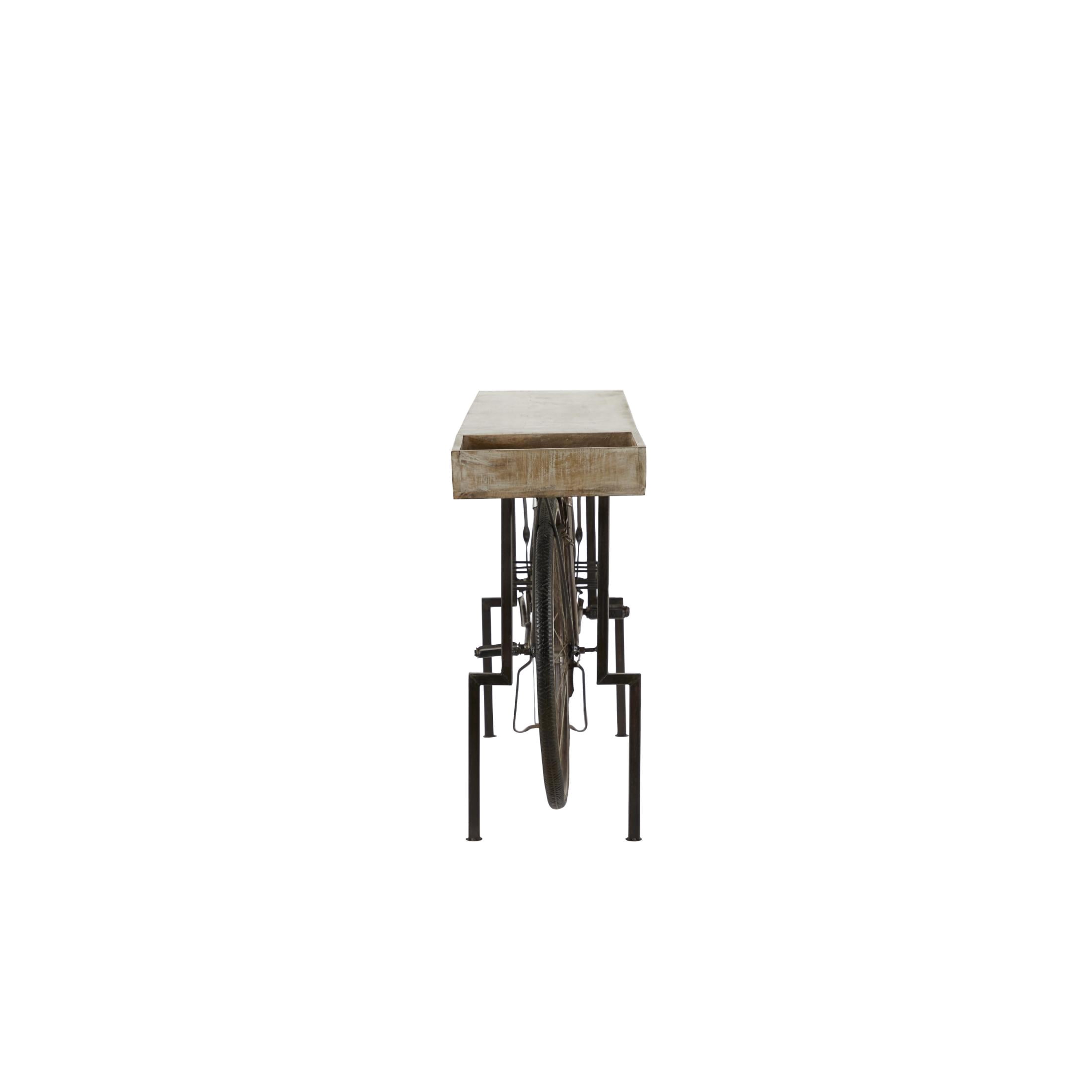 DecMode Rustic Metal Black Bicycle Console Table with Brown Wood Tabletop, 76"W x 37"H