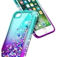 thumbnail image 3 of Nagebee Case for iPod Touch 7th 6th 5th Generation, iPod Touch 7 6 5 Gen with Screen Protector, Liquid Glitter Floating Bling Diamond [Ring Holder & Wrist Strap] Women Girls (Aqua/Purple), 3 of 6