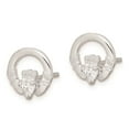 thumbnail image 2 of 925 Sterling Silver Rhodium Plated CZ Claddagh Post Earrings; for Adults and Teens; for Women and Men, 2 of 3
