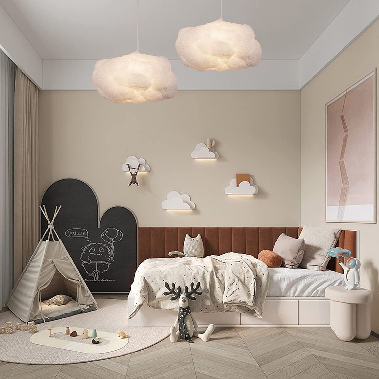 Arturesthome Modern Floating White Cloud Pendant Hanging Light Nordic Cotton Ceiling Light Fixture Girls Children's Living Room Bedroom Hotel Lobby Restaurant Clothing Store Chandelier