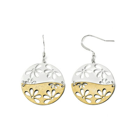 Sterling Floral Earrings - 25mm Floral Dangle Earrings in Sterling Silver & 18k Gold Plate