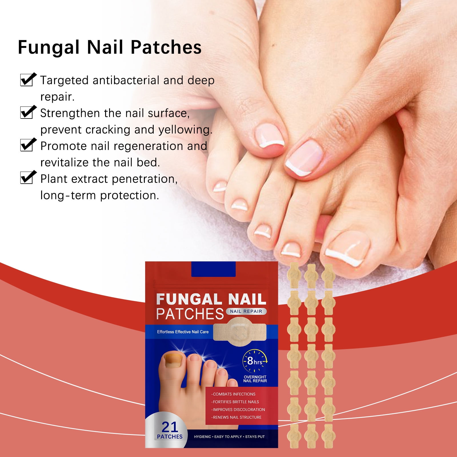 Nail Repair Patch, 42 PCS Fungal Nail Patch, Damaged Thickened Nails Repairing, Overnight Repair for Toenail and Fingernail