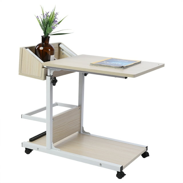 Bureau Portable pour Ordinateur Portable avec Roulettes, Tiroir de Rangement, Hauteur Réglable pour Lit et Sofa, Structure Solide