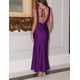 thumbnail image 2 of Vestido largo VUBIYA Elegante satén con cuello en V sin espalda morado, 2 of 5