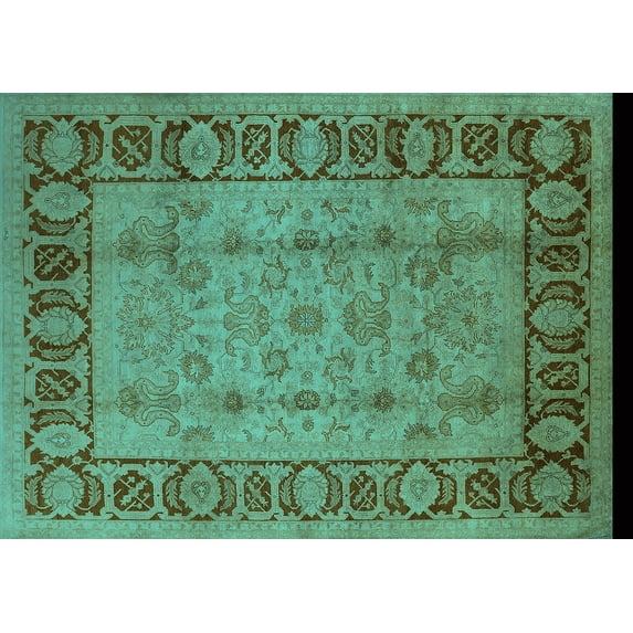 Ahgly Company Indoor Rectangle Oriental Turquoise Blue Traditional Area Rugs, 7' x 10'