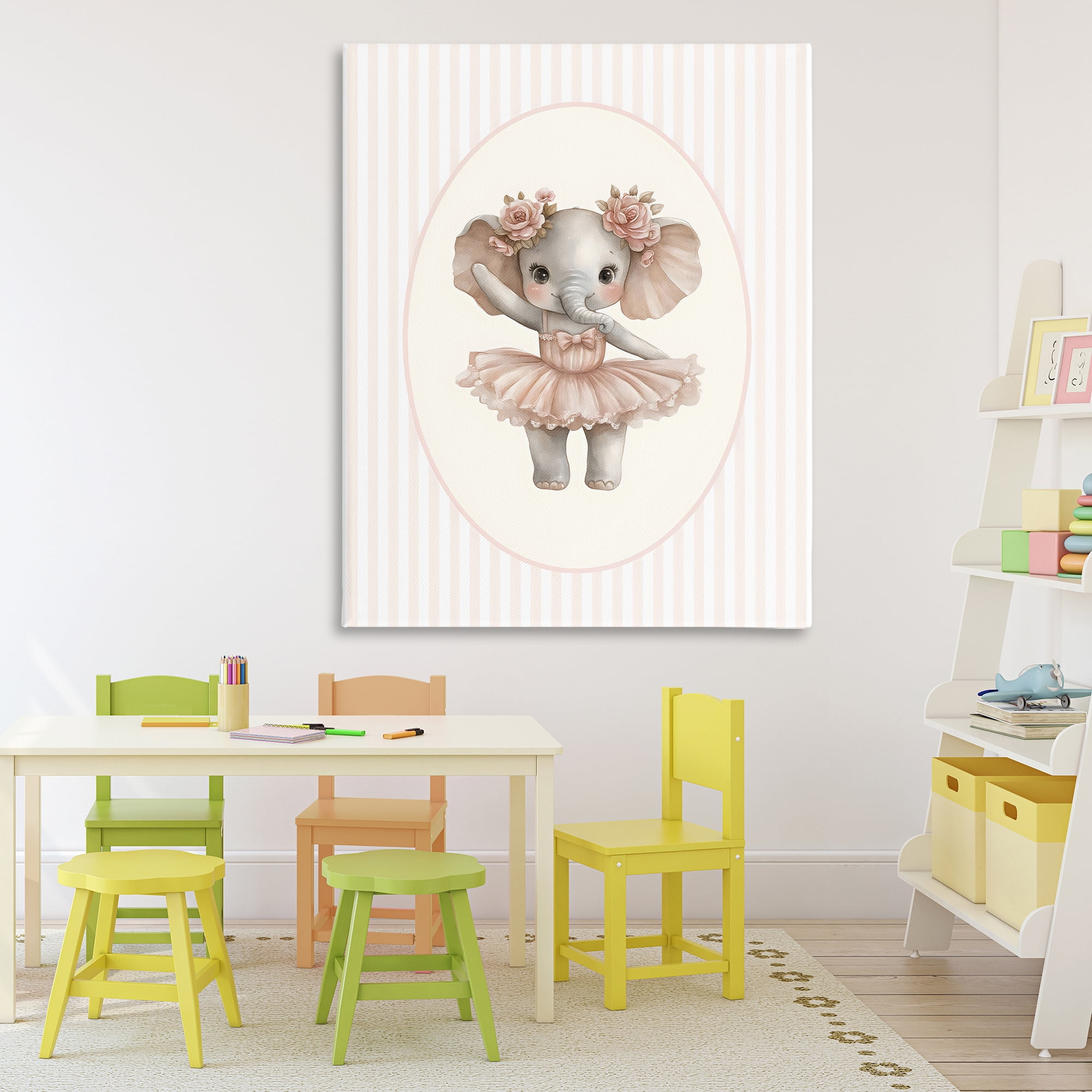 Stupell Industries Nursery Ballerina Elephant Striped Canvas Wall Art, design by LSR Design Studio