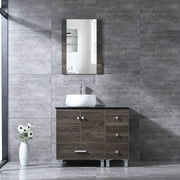 Wonline 36" Bathroom Vanity White Round Ceramic Sink w/Mirror Modern Wood Cabinet Combo