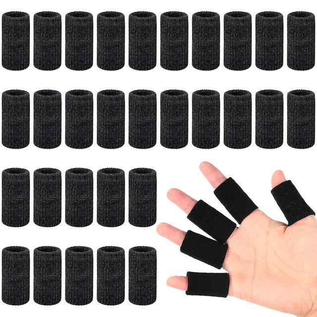 Paquete de 30 fundas para dedos con 1 bolsa de almacenamiento, protector de apoyo para férula para pulgar, banda elástica transpirable. TUNC Sencillez