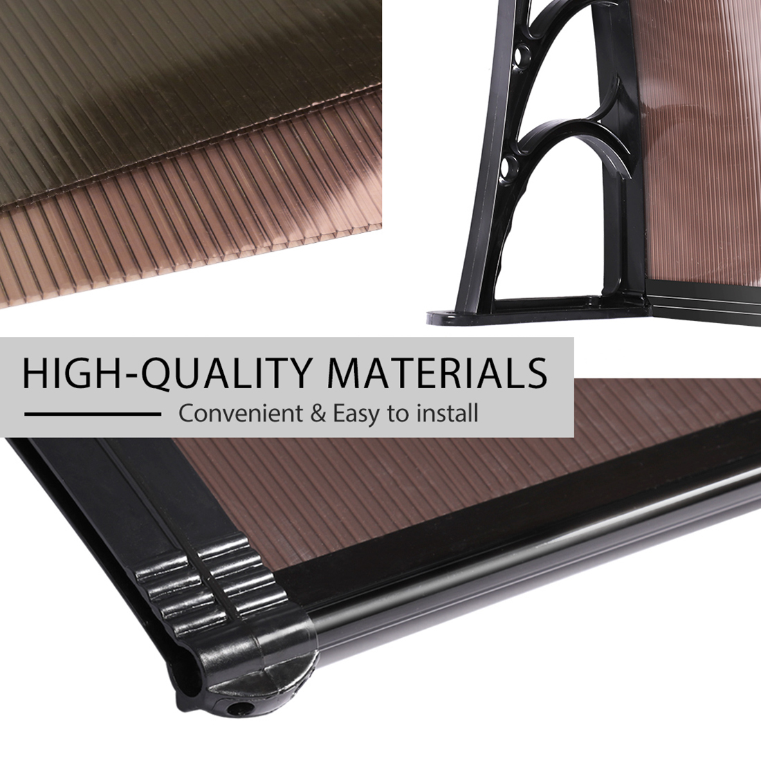 SPECSTAR Polycarbonate Window Door Awning Canopy Brown with Black Bracket 40 Inch x 80 Inch