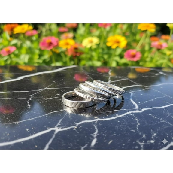 Set of 5 Stackable Rings – Mixed Texture 925 Sterling Silver Stacking Rings | Everyday Dainty Rings, Handmade Gift for Her