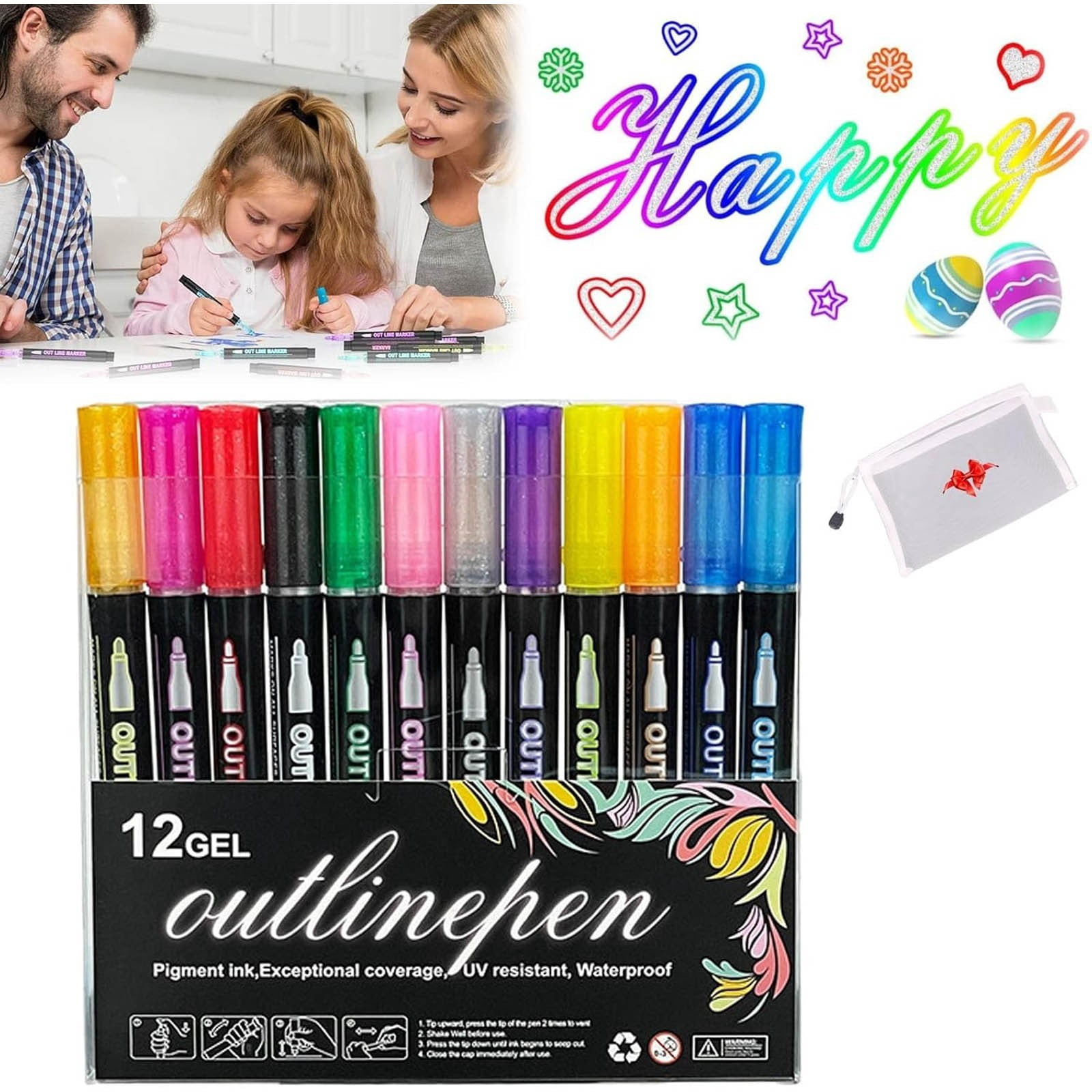 2Pcs Double Line Outliner Markers Coloring Lightstick Pens Acrylic Markers Brush Doodle Outline Pens Art Greeting Card Stocking Stuffers2ml Office&Craft&Stationery