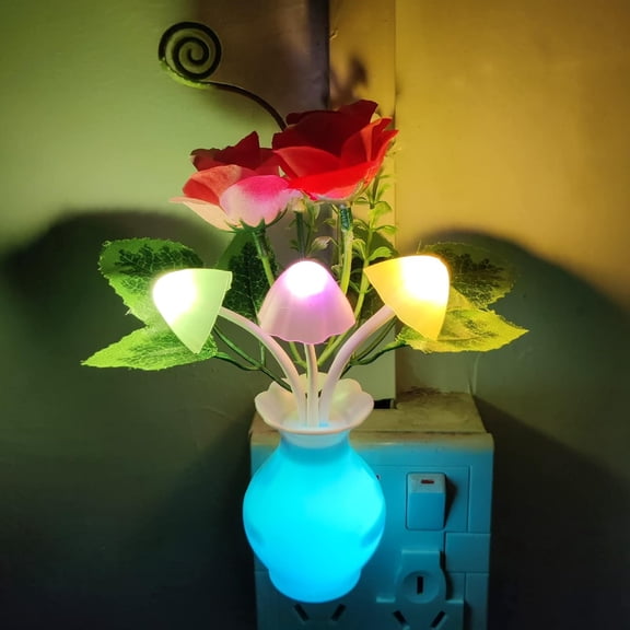 1 Pack Plug in LED Night Light, Wall Based Flower Lamp, Plug-in Sensor Night Light, Flower Mushroom Night Lights for Kids Adult Bedroom Bathroom Living Room Hallway