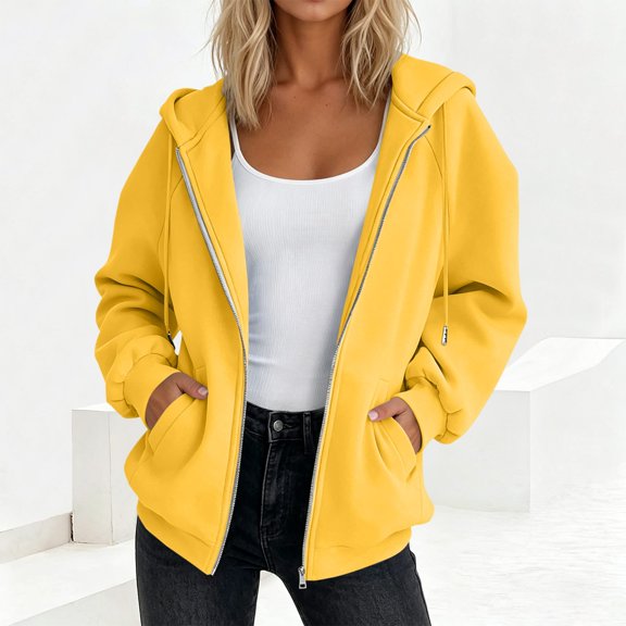 LEKWK Zip Up Hoodie Women Long Sleeve Fleece Lined Cozy Oversized Sweatshirt Fall Winter Loose Fit Outerwear for Workout Athletic Casual