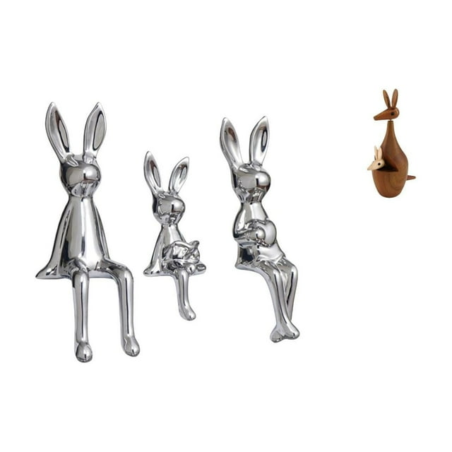 Figura de familia de conejos y estatua de animal, adorno decorativo para centro de mesa, escultura para escritorio, mesa, armario, estantería, dormito