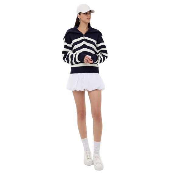 Oversized Striped Zippered Sweater
