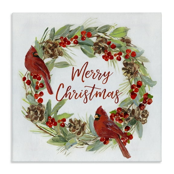 Stupell Industries Cardinals & Merry Christmas Holiday Painting Gallery Wrapped Canvas Art Prints Wall Art, 17 x 17