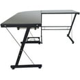 thumbnail image 4 of FCH L-Shaped Computer Desk, Corner Desk w/Monitor Shelf, CPU Stand & Sufficient Desktop Space, Upgraded Tempered Glass Table Top, Steel Frame Legs, Black, 4 of 7