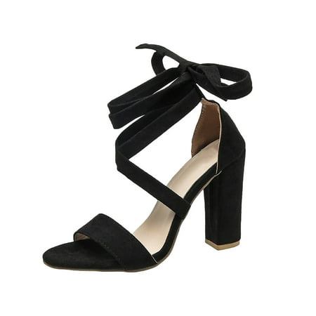 

UHUYA Womens Sandals Casual Strapping Medium Heel Slippers Comfortable Thick Heel Sandals Fahsion Block Heel Sandals with Lace Up Black 37