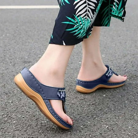 

NEGJ Women s Fashion Casual Solid Color Rhinestone Flip Flops Wedge Sandals