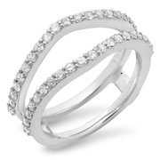 Dazzlingrock Collection Round White Diamond Wedding Band Enhancer Guard Double Ring For Women 1/2 CT (0.50 ctw, Color I-J, Clarity I1-I2) in 18K White Gold, Size 7