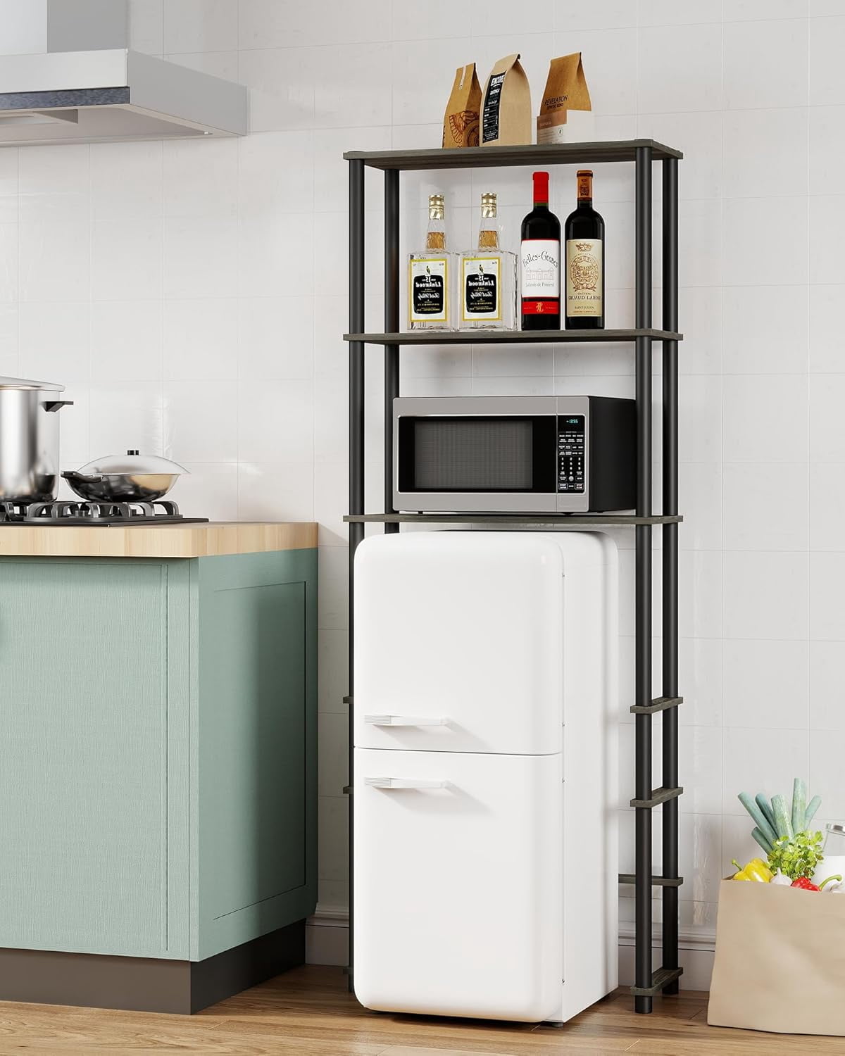 Mini Fridge Storage Rack, 3-Tier Microwave and Mini Fridge Stand with Storage Dorm Refrigerator Shelf for Kitchen