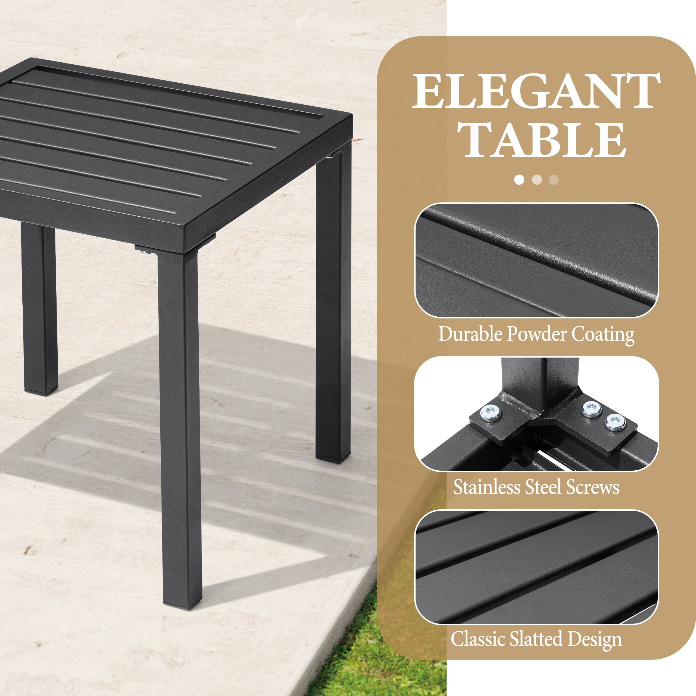 Pellebant 16" Outdoor Side Table, All-Weather Square Metal Patio End Table for Garden, Porch, Deck, Backyard, Black