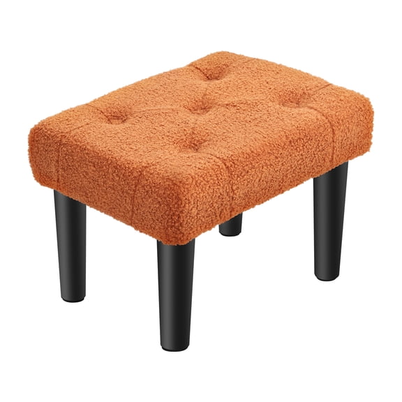Rectangular Teddy Fleece Footrest Stool, Tufted Ottoman with Black Legs, Orange