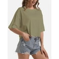 thumbnail image 2 of Women's Comfy Basic Workout Gym Short Sleeve Crop Tops Casual Loose Oversized T-Shirts, 2 of 6