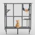 thumbnail image 4 of Large Walk-in Outdoor Catio for Cats, Window-Mounted Enclosure with Roof - Multi-Cat House, Weatherproof Shelter w/3 Access Doors, Removable Hammock & Scratching Post, Gray, 4 of 7