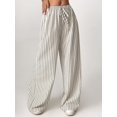thumbnail image 5 of Women'S Striped Wide Leg Lounge Pants Knot Front High Waisted Baggy Pants Trousers Streetwear Beige & Brown M, 5 of 8