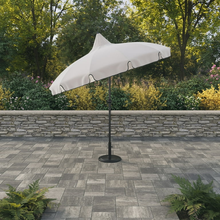 9 ft off the wall patio umbrella My Texas House 9ft Outdoor Round Market Patio Umbrella with Off-White Canopy and Black Trim