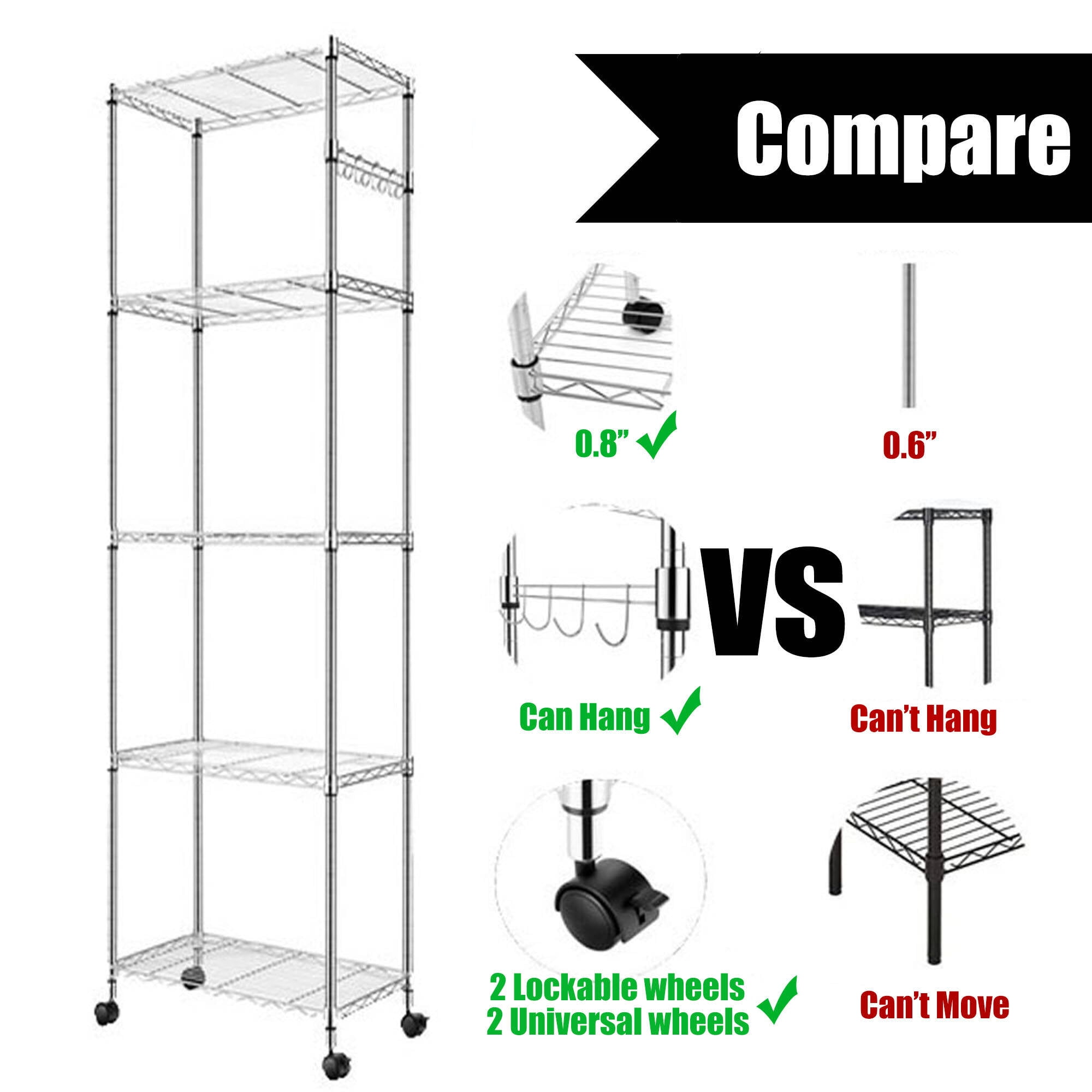 Buy 5 Tier Shelf Wire Shelving Units 72'' Storage Rack Height