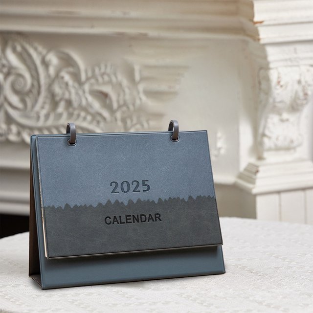 Fiudx Decoraciones navideñas para interiores Calendario de escritorio 2025 Calendario de año nuevo Accesorios de escritorio para oficina Calendario mensual Calendario de escritorio de cuero