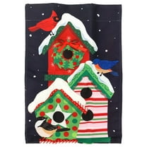 Christmas Holiday Birdhouse Cardinal Decorative Garden Linen Flag 18x12.5 Inch