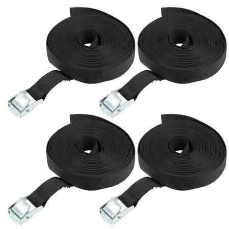 Cam Lock Tie Down Straps - 8M x 25mm Lashing Strap Cargo Tie Down Straps Cam Lock Buckle Up to 250Kg, Black, 4 Pcs
