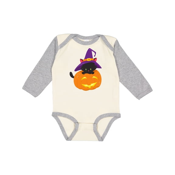 Inktastic Black Cat, Pumpkin, Cat With Witch Hat, Halloween Boys or Girls Long Sleeve Baby Bodysuit